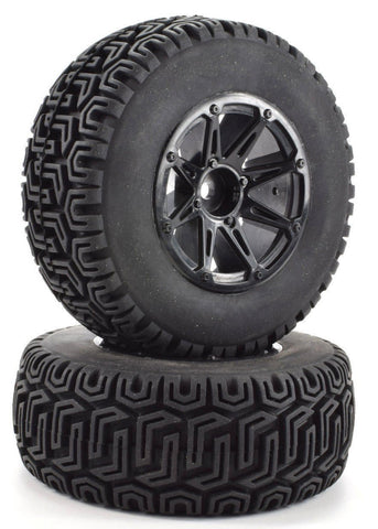 Apex RC Products 1/10 Short Course Off-Road Black 8 Spoke Wheels & Bobcat Tire Set #6201