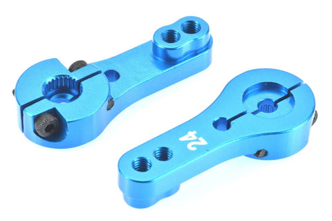 Apex RC Products 24T Hitec Blue Aluminum Dual Clamping Servo Horn - 2 Pack #8009