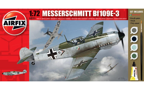Airfix Messerschmitt Bf109E-3 Set W/ Glue, Paints, & Brush 1:72 Model A68205M