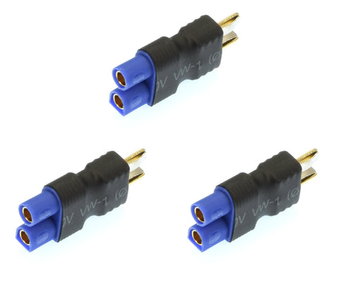 Apex RC Products No Wire Male Ultra T Plug (Deans Style) -> Female EC3 Adapter - 3 Pack #1251