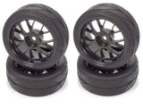 Apex RC Products 1/10 On-Road Black Mesh Wheels & V Tread Rubber Tire Set #5002