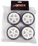 Apex RC Products 1/10 On-Road White 5 Spoke Wheels & V Tread Rubber Tire Set #5015
