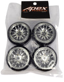 Apex RC Products 1/10 On-Road Chrome Split 7 Spoke Wheels & Drift Tire Set #5033
