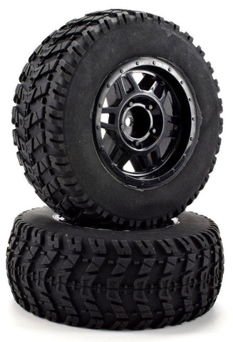 Apex RC Products 1/10 Short Course Off-Road Black Split 6 Spoke Wheels & Scorcher Tire Set #6206