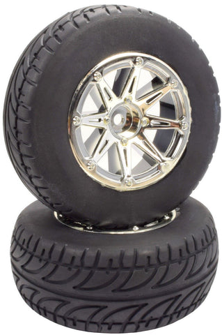 Apex RC Products 1/10 Short Course On-Road Chrome 8 Spoke Wheels & Gripper Tire Set #6210