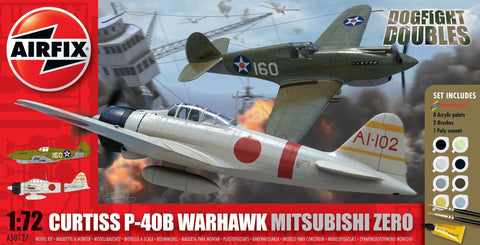 Airfix Curtiss P-40B & Mitsubishi Zero W/ Glue, Paints, & Brushes 1:72 Models A50127