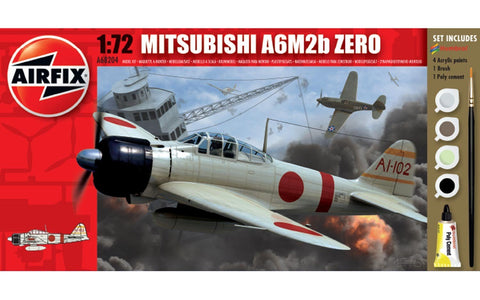 Airfix Mitsubishi A6M2b Zero Set W/ Glue, Paints, & Brush 1:72 Model A68204M
