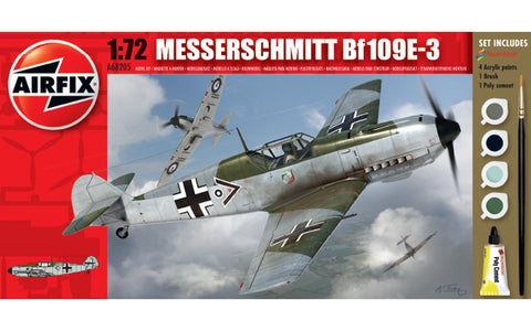 Airfix Messerschmitt Bf109E-3 Set W/ Glue, Paints, & Brush 1:72 Model A68205M
