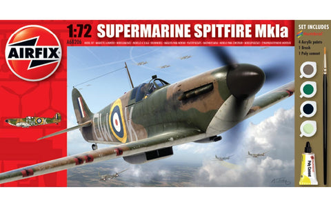Airfix Supermarine Spitfire MkIa Set W/ Glue, Paints,& Brush 1:72 Model A68206M